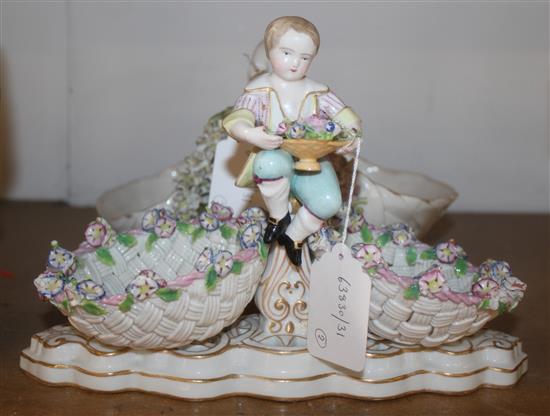 Dresden figural twin basket and a Sitzendorf basket